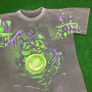 Vintage Taz Shirt Mens L Black Wizard AOP Looney Tunes Single Stitch Faded 90s